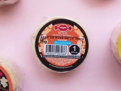 Mazapán sin azúcar de nuez de la india, Beso de Dulce Natural, dulce tradicional mexicano